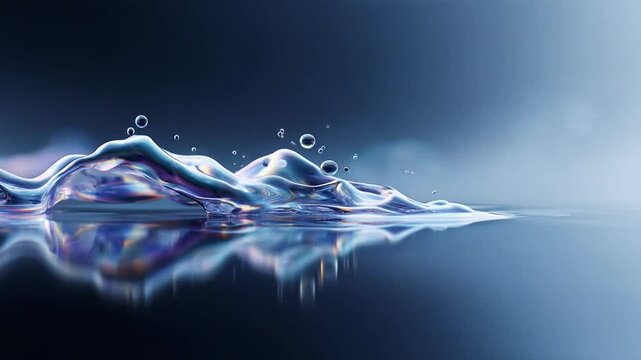 A Captivating Interaction with Fluid Dynamics: An Ethereal Hand Touching the Surface of Water Creating Ripples and Bubbles in a Dreamlike Setting with Reflections