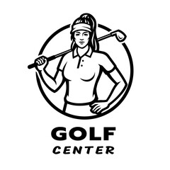 Golf center logo. Girl with a golf club.