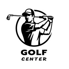Golf center logo. A man with a golf club.