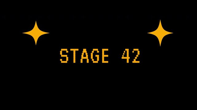 Retro pixel art 'Stage 42' with twinkling stars, perfect for video game intros. 4K video animation for video game