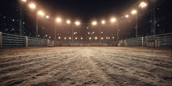 Expansive Empty Outdoor Rodeo Arena Illuminated by Bright Stadium Lights