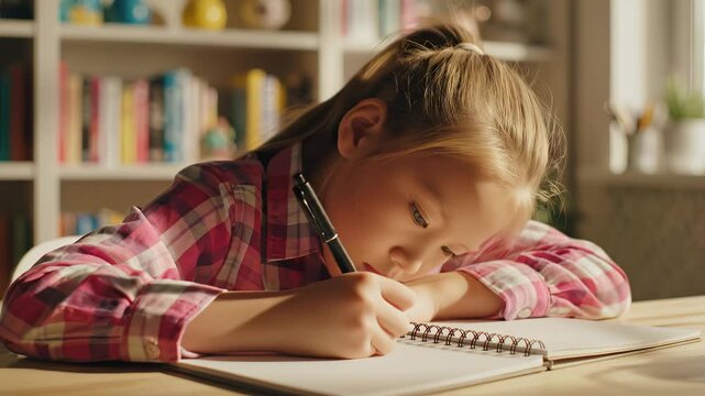 Young girl writing in notebook