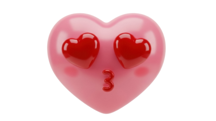 Pink heart emoji with heart eyes and kiss isolated PNG, cute love emoticon for social media and Valentine s Day design