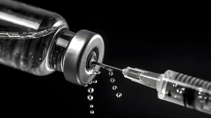 A syringe is being used to inject a liquid into a bottle