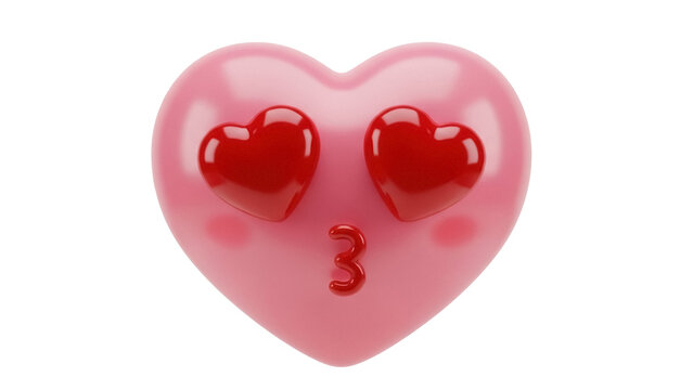 Pink heart emoji with heart eyes and kiss isolated PNG, cute love emoticon for social media and Valentine s Day design