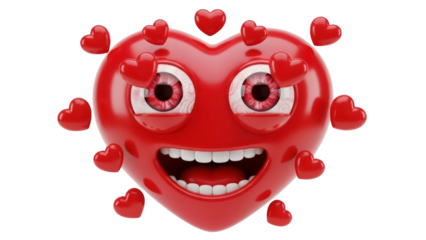 Funny red heart with eyes and teeth isolated PNG, crazy love symbol on transparent background for Valentine s Day design