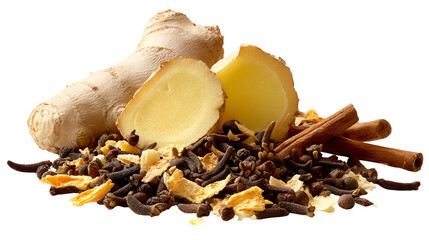 Fresh Ginger Root with Cinnamon, Cloves and Orange Peel for Culinary Spices