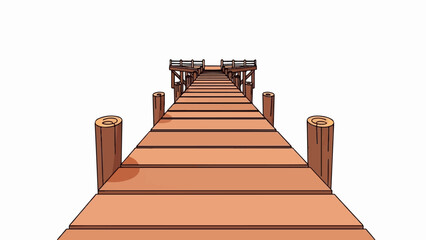 Fototapeta premium A wooden walkway extends into a white expanse with guardrails