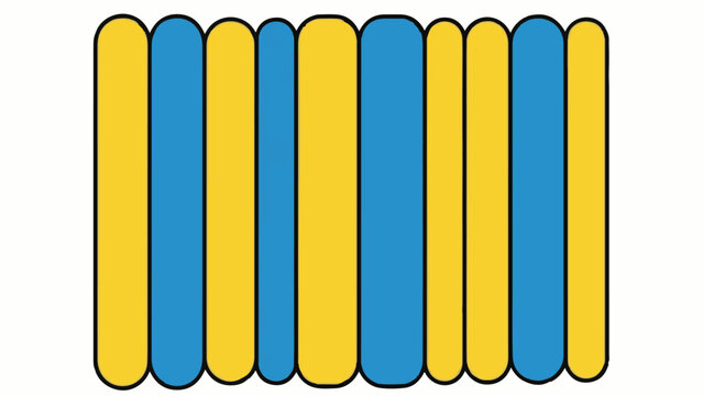 Abstract vertical blue and yellow rounded rectangles creating a striped pattern with rounded edges