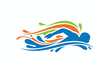 Obraz premium swimming icon template, Performing Freestyle Stroke in Water Waves