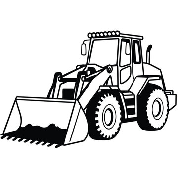 Powerful JCB tractor loader on white background, vector illustration, flat design