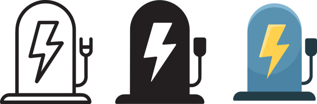 Electric vehicle charging station icon with lightning bolt and plug symbolizing quick refueling