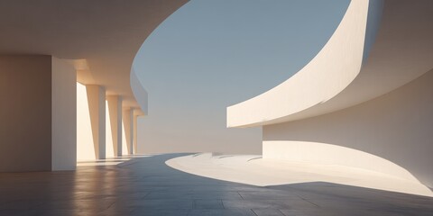 Fototapeta na wymiar Bright Minimalist Modern Interior with Curved Walls and Elegant Columns