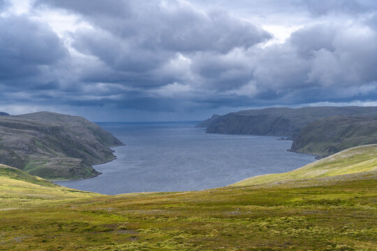 Wide fjord landscape on Mageroya island in northern Norway