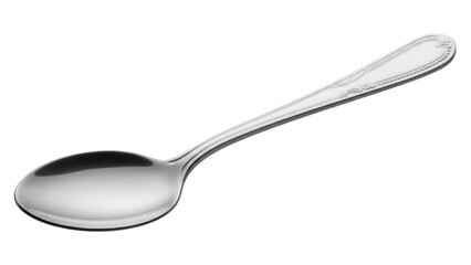 Elegant silver spoon isolated PNG on transparent background, shiny metal utensil for dining and...