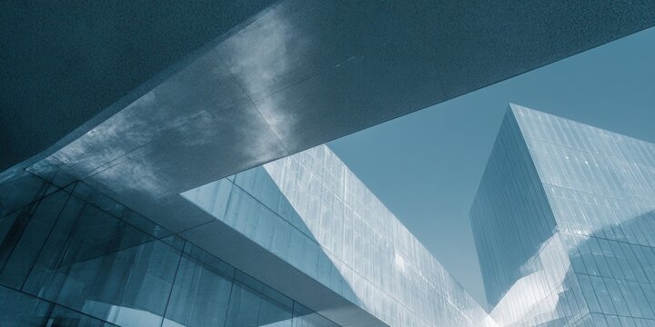 Abstract View of Modern Glass Skyscraper Facades with Geometric Shapes