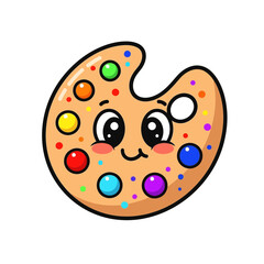 Fototapeta premium Cute Cartoon Paint Palette Character with Colorful Dots and Smiling Face