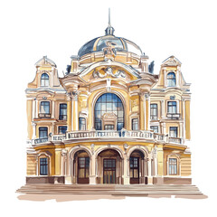 Obraz premium Odessa Opera and Ballet Theater. Odessa Opera and Ballet Theater watercolor vector illustration