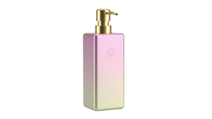 Elegant pink and gold soap dispenser isolated PNG on transparent background, luxurious bathroom accessory for hygiene and personal care