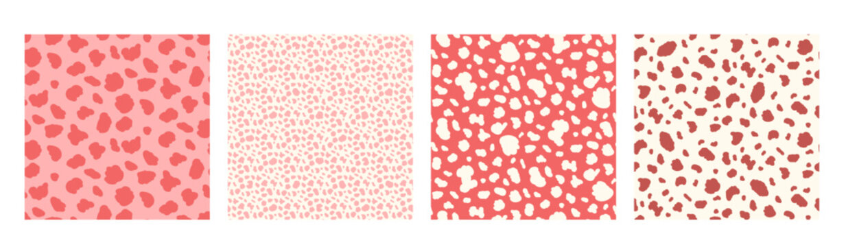 Irregular freeform blobs seamless patterns. Girly red small spots background collection. Free forms dashes texture simple shapes. Camouflage patterns. Vector camo monochrome seamless collection.