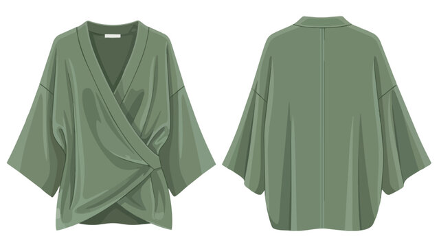 Sophisticated sage green wrap top illustration with an elegant V-neckline and stylish kimono sleeves offering versatile casual or semi-formal wear,