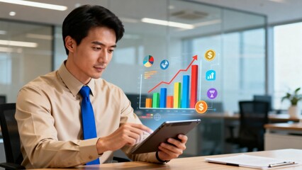 Businessman analyzing digital charts in office