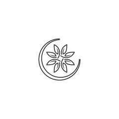 Crescent Moon and Flower or Leaves logo or icon design
