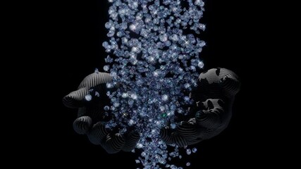 Cinematic diamond shower: Robotic arms grasping falling gemstones under dramatic lighting. Ultimate wealth accumulation: a slow motion rain of luxury diamonds - created by 3D ProRes 4444 with Alpha. - Powered by Adobe