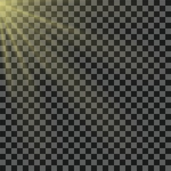 Golden sun rays bursting from the corner abstract light flare effect for design overlays and backgrounds transparent EPS Vector