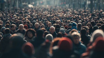 Obraz premium Diverse Crowd of People Walking Through a City Street