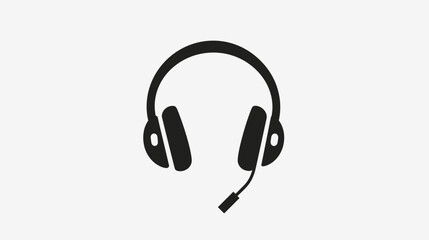 Fototapeta premium Black Headphones with Microphone Icon.