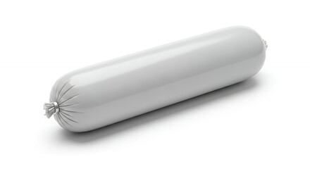 Isolated gray sausage in plastic packaging on white background