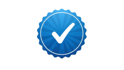 Blue check mark badge PNG isolated on transparent background, verified symbol for social media and user interface design