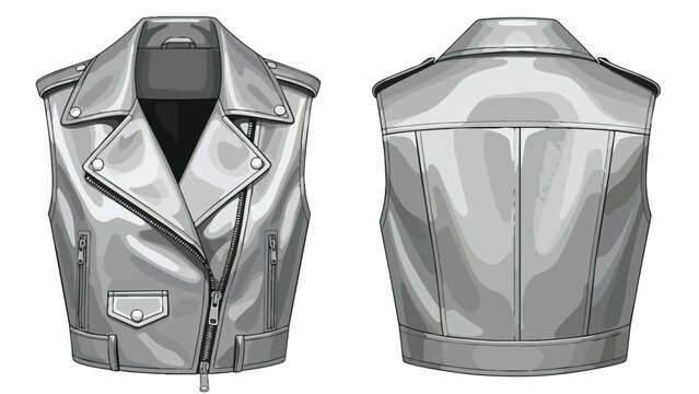 Sleek sleeveless leather vest design with intricate detailing, showcasing a modern biker aesthetic from both front and back views, ideal for fashion