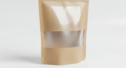 Kraft paper pouch with transparent window for product packaging mockup
