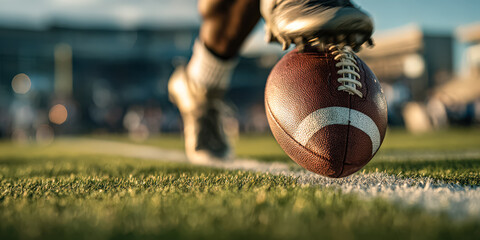 An intense moment captured as a football moves forward under a player's foot on the field, showcasing the energy of the game.