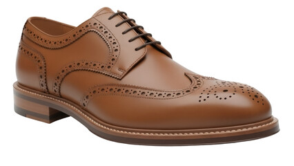 Elegant brown leather wingtip Oxford shoe isolated PNG, classic men s footwear for formal occasions and professional attire
