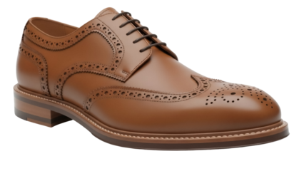 Elegant brown leather wingtip Oxford shoe isolated PNG, classic men s footwear for formal occasions and professional attire