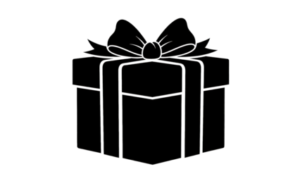 A silhouette of a gift box with a ribbon on top against a silhouette