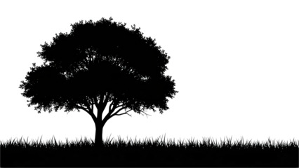 A serene landscape silhouette at dusk with a mountain and tree in a peaceful natural setting silhouette