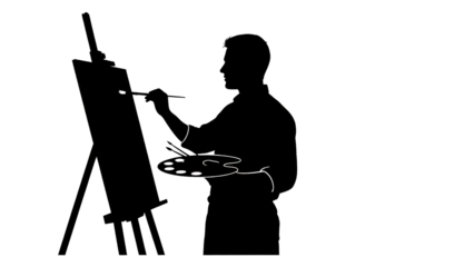 A serene woman standing in silhouette against a vibrant sunset over a peaceful landscape