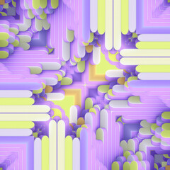 Illustration of a pattern of rectangular shapes with rounded edges. Soft light gives the composition a futuristic look. 3d rendering