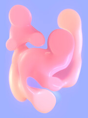 Light and airy illustration with drops in shades of pink. Their soft contours create dynamism and the light blue background adds volume and freshness to the composition. 3d rendering