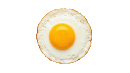 Fried egg isolated PNG on transparent background, sunny-side up breakfast food with golden yolk for cooking and healthy eating