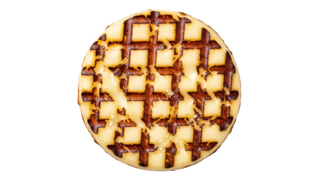 Grilled halloumi cheese isolated PNG, round Cypriot cheese with grill marks on transparent background, traditional Mediterranean cuisine