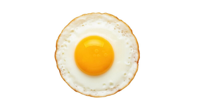 Fried egg isolated PNG on transparent background, sunny-side up breakfast food with golden yolk for cooking and healthy eating