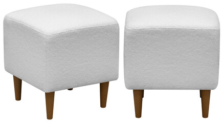 Real upholstered ottoman stool photographed in studio and isolated on transparent background