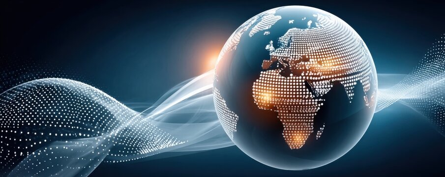 Digital planet made of glowing data points represents a connected global network and future technology. - Powered by Adobe