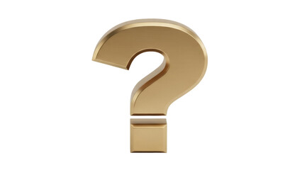 Golden question mark PNG isolated on transparent background, 3D rendering of punctuation symbol for design and educational use