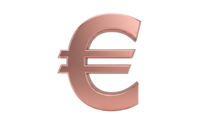 Rose gold euro symbol isolated PNG on transparent background, currency sign for finance and business concepts